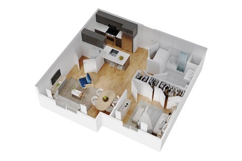 Floor plan for 1 bed, 1 bath, 750 sqft